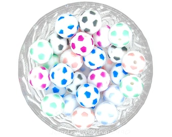 15mm Mixed Color  Round Silicone Beads, Football Silicone Beads, Mini Silicone Beads,Silicone Beads DIY ID Badge Holder Keychain