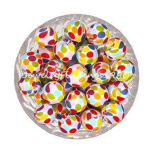 Colorful Dot Printed Silicone Beads, 12/15mm Round Silicone Beads, Pearl Charm Loose Beads, DIY Bracelet Necklace, Print Beads, #73