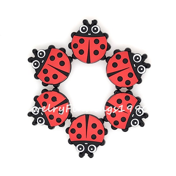 New Ladybug Silicone Beads, 31*32mm, Ladybird Silicone Beads, Wholesale Silicone Beads, Loose Beads, Focal Beads, DIY Lanyards