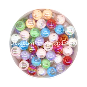 16mm AB Transparent Heart Print Bubblegum Beads, Round Resin Beads, UV Acrylic Beads,Gumball Beads