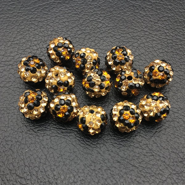 Perles d'espacement léopard 10 mm/perles boule disco pavées de strass/perles en argile polymère/accessoires de bijoux à bricoler soi-même