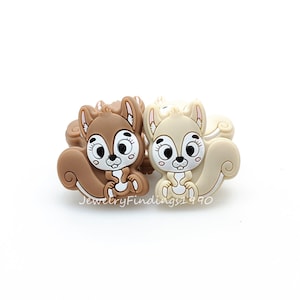 Perline in silicone a forma di scoiattolo, 1 - 50 pezzi Perline in silicone a forma di cartone animato 26*30 mm, Perline per gioielli in silicone, Accessori per portachiavi fai da te