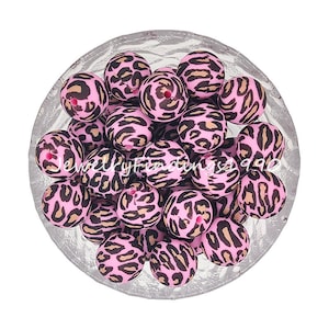 Pink Leopard Silicone Beads, Print Silicone Beads, 12/15mm Leopard Beads, DIY Beaded Jewelry Lanyards Badges Holder, Soft Round Beads, #109