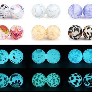15mm Print Silicone Beads, Luminous Silicone Beads, Luminous Print Beads, Round Silicone Ball, 20/50/100Pcs Wholesale Beads Accessories
