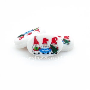 Gnome Print Beads, Christmas Gnome Focal Silicone Beads