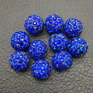 20/50pcs 10mm Sapphire Blue  Beads,6 Rows Cystal Clay Pave Rhinestone Beads, Disco Ball Beads For Jewelry Making