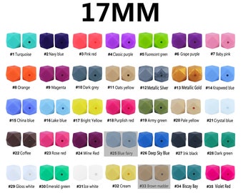 10 - 100 Bulk 17mm Silicone Beads, Hexagon Silicone Beads, Silicone Loose Beads, Craft Supplies, Charm Keyring Making, Color #1 to Color #70