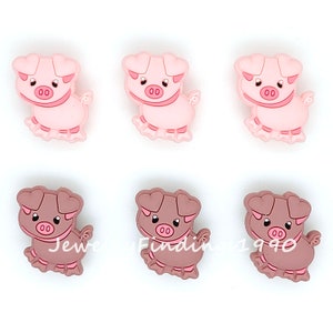 Cuentas de silicona con forma de cerdo, cuentas de silicona con forma de animal, cuentas focales de silicona, llaveros DIY con cuentas, fabricación de joyas artesanales.