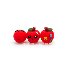3D Apple Focal Beads,Apple Teacher Silicone Beads,Apple Beads,DIY Keychain