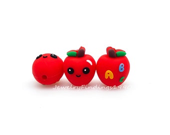 3D Apple Focal Beads,Apple Teacher Silicone Beads,Apple Beads,DIY Keychain