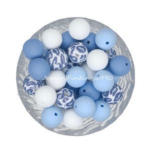 Round Silicone Beads, Leopard Print Silicone Beads, Blue White Leopard Mixed Color Beads, Bulk 12/15mm Silicone Beads, Craft Supplies