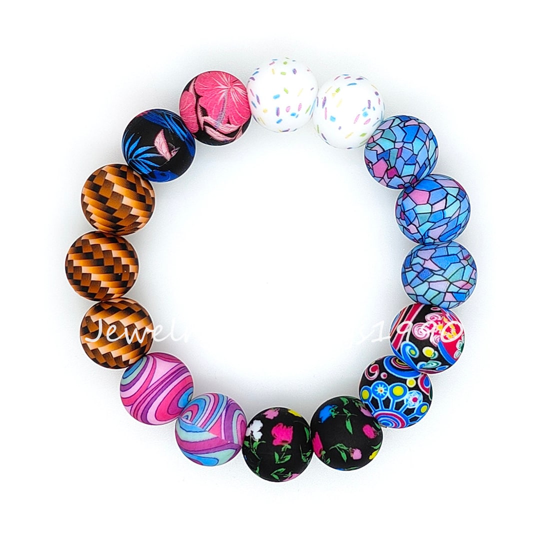 New Print Silicone Beads, Wholesale Beads, 15mm Round Silicone Beads, Jewelry Making DIY Beaded