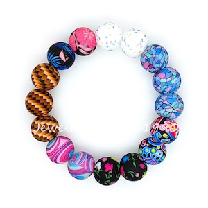 New Print Silicone Beads, Wholesale Beads, 15mm Round Silicone Beads, Jewelry Making DIY Beaded Pen Bracelets Necklaces