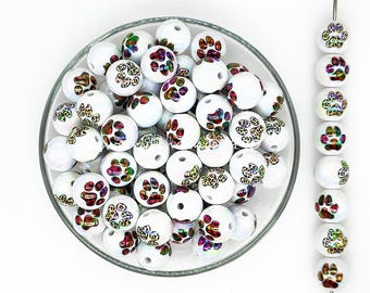 16 mm Dog Paw Print Beads Mix, Contas acrílicas de chiclete soltas, Contas de chiclete