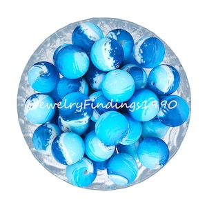 Sea Wave Print Silicone Beads, 12/15mm Wholesale Silicone Beads, Silicone Loose Beads, Round Silicone Bead, Silicone Ball, # 24