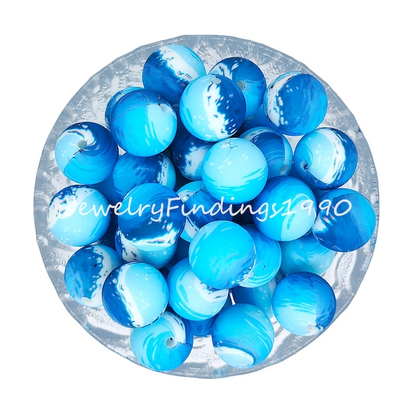 Sea Wave Print Silicone Beads, 12/15mm Wholesale Silicone Beads, Silicone Loose Beads, Round Silicone Bead, Silicone Ball, # 24