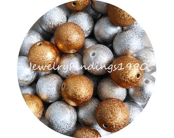 20 mm Złote Srebrne Gumowe Akrylowe Koraliki, Grube Gumowe Okrągłe Akrylowe Koraliki, Koraliki Gumball