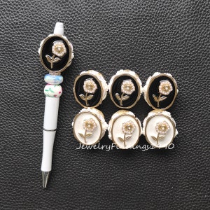 Oval Enamel Flower Metal Fancy Beads,Flower Charm Beads ,Focal Beads For Pen
