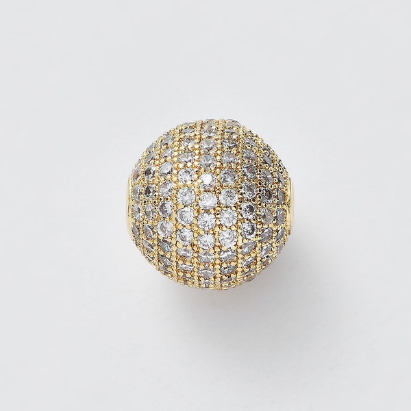 14mm CZ Micro Pave Round Ball beads ,Gold Plating Diamond ball ,Bracelet Spacer beads Cubic Zirconia Charm Beads