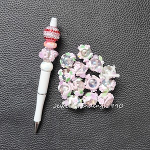 10pcs/Lot Hand Painted Spring Flower Beads,Flower Fancy Beads For Pen,Floral Acrylic Beads,Focal Beads