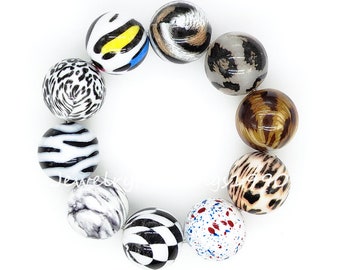 20mm Zebra Leopard Animal Print Acrylic Bubblegum Beads, Gumball Beads in Bulk, 20mm Beads,20mm Shiny Chunky Beads