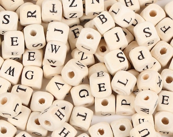 10mm Natural Wooden Letter Alphabet Beads, Square Letter Loose Spacer Beads, DIY Bracelet Necklace Jewelry Making Accessories