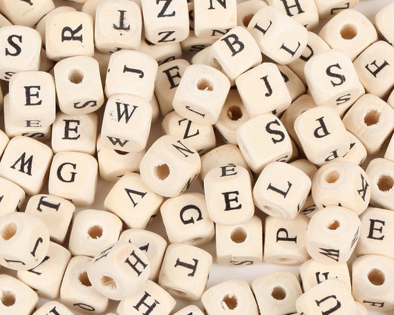 10mm Natural Wooden Letter Alphabet Beads, Square Letter Loose Spacer Beads, DIY Bracelet Necklace Jewelry Making Accessories
