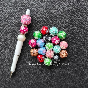 16mm Flower Fancy Beads,Floral Polymer Clay Beads,Rhinestones Sparkle Beads,Pen Beads