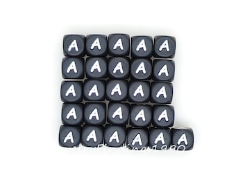 Black Silicone Letter Beads, Alphabet Letter Beads, Silicone Letters Beads, Silicone Beads Bulk, 12mm Letter Beads, A-Z Beads, Cube Beads