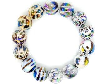 16mm UV Round Bubblegum Acrylic Loose Spacer Beads, Animal Print Resin Beads, Gumball Beads