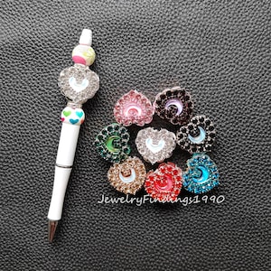 Fancy Heart Beads,Sparkle Gem Rhinestone Beads,Pen Focal Beads,Bubblegum Beads