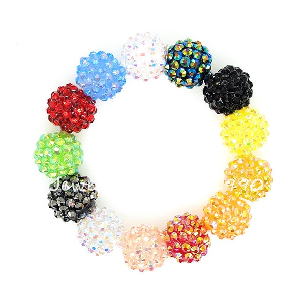 16mm Bubblegum Beads, Rhinestone Acrylic Beads, Spacer Beads,16mm Rhinestone Beads, Resin Beads in Bulk