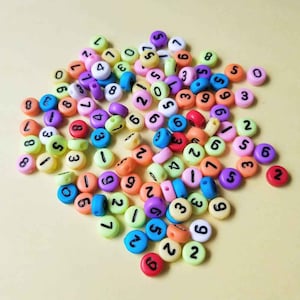Colorful Mixed Number Beads, 0 thru 9 flat Round Plastic Beads, 100/300/500Pcs Craft Beads, Number Beads,Acrylic Plastic Number Beads,4*7MM