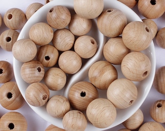 Wholesale Beads, Round Beech Ball Wood Spacer Beads, For Charm Bracelet Necklace Making, DIY Crafts, Natural Beads, 12mm-30mm