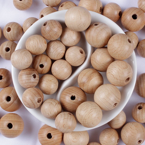 Wholesale Beads, Round Beech Ball Wood Spacer Beads, For Charm Bracelet Necklace Making, DIY Crafts, Natural Beads, 12mm-30mm