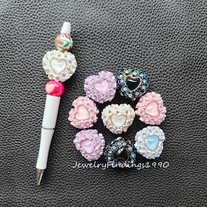Fancy Floral Beads,Bling Rhinestone Heart Flower Acrylic Beads,Heart Focal Beads For Pen