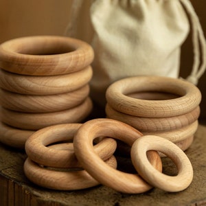 40-80mm Wooden Ring, Beech Wood Ring, Natural Unfinished Round Wooden Ring, for Macrame, Wood Circle Donut Ring, Various Sizes, Craft Ring