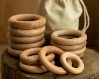 40-80mm Wooden Ring, Beech Wood Ring, Natural Unfinished Round Wooden Ring, for Macrame, Wood Circle Donut Ring, Various Sizes, Craft Ring