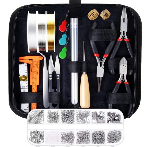 Premium Jewelry Tools Leather Case, Jewelry Connectors Supplies Kit,Jewelry Making Kit,Pliers Starter Tool, Jewelry Repair Tool, DIY Earring