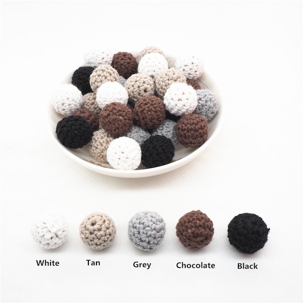 5 couleurs mélange perles, blanc, bronzage, gris, chocolat, noir couleur bois perles crochet, 16-20 MM perles de crochet rondes, bijoux DIY Collier Fournitures