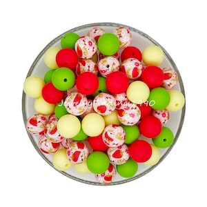 15mm Silicone Beads Mix,Round Beads,Strawberry Print Beads,Loose Beads,DIY Keychain