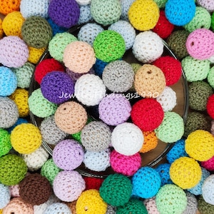 Mixed Color 20mm Round Crochet Beads,Fabric Balls Beads, Wood and Crochet Beads, Craft Beads, Wooden Loose Beads,DIY Jewelry Necklace Making