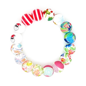 Christmas Print Beads, 15mm Santa Claus Print Round Silicone Beads, Bulk Silicone Beads