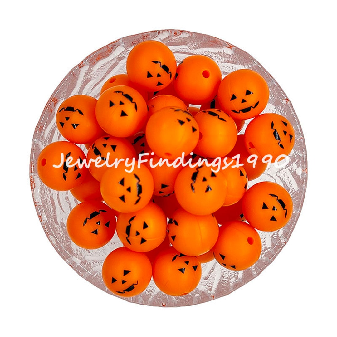 Wholesale 15mm Halloween Jackolantern Silicone Beads, Pumpkin Round