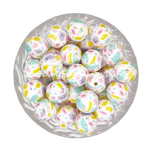 12/15mm Print Round Silicone Beads, DIY Necklace, Craft Supplies, Silicone Pearl Beads, Jewelry Making, Print Beads, Bulk Silicone Bead, #45