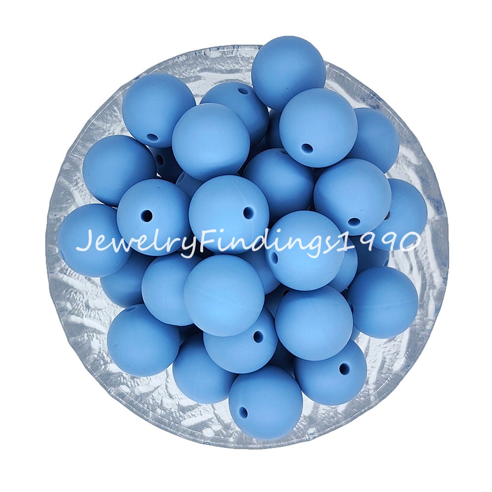 Distant Blue Silicone Beads, Silicone Loose Beads, DIY Keychain Bracelet, Round Silicone Beads Bulk, Craft Jewelry Making Accessories, - #96