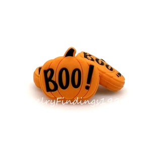 Halloween Boo Orange Pumpkin Focal Beads, Pumpkin Silicone Beads