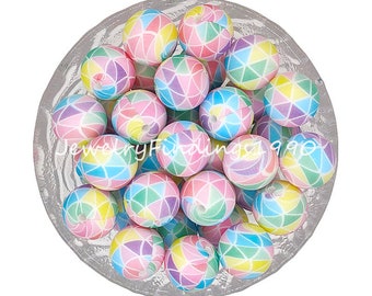 Triangle Print Silicone Beads, 12/15mm Silicone Bead, Round Beads, Silicone Beads Bulk, Soft Bead, DIY Necklace Gift Charm Jewelry, #124