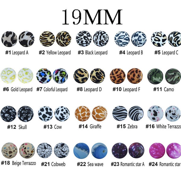 50 - 100 Bulk Beads, 19mm Round Silicone Beads, Terrazzo/Camo/Leopard/Skull/Tie-dye Print Beads, Craft Jewelry Making, DIY Charm Keychain
