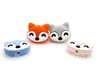 Silicone Fox Beads, Bulk Silicone Beads Wholesale, for DIY Charm Keychain Keyring Jewelry Making, Fox Animal Shapes Silicone Beads, 24*20mm